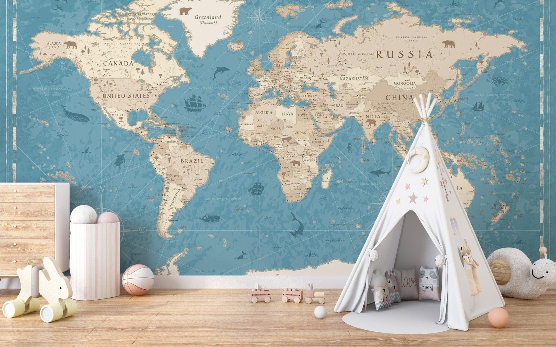 Vintage World Map Wallpaper Mural - Giffywalls Map-15