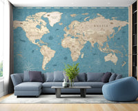 Distressed vintage world map mural for authentic decor. Map-15