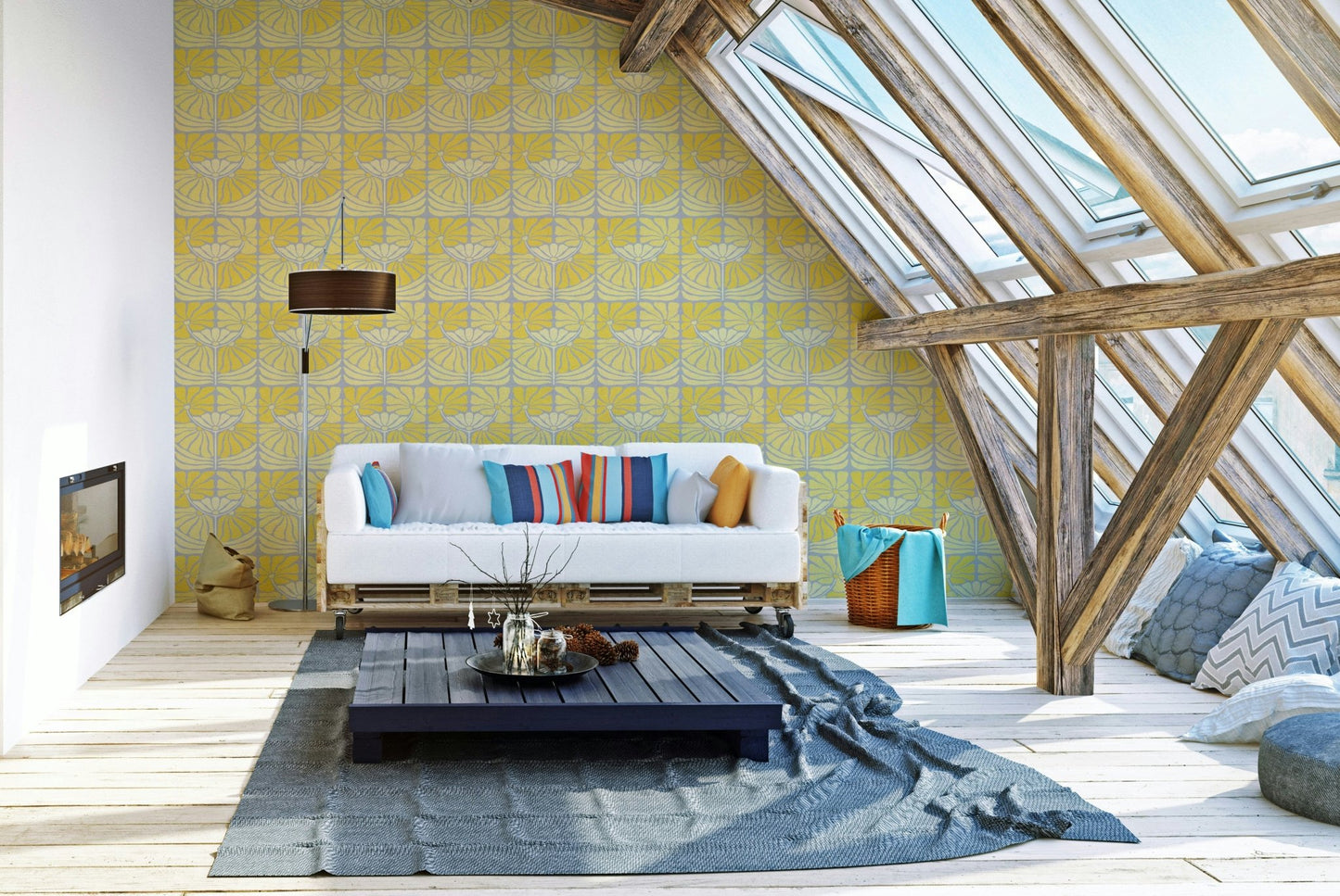Yellow flower mural with vintage charm
 GD835
