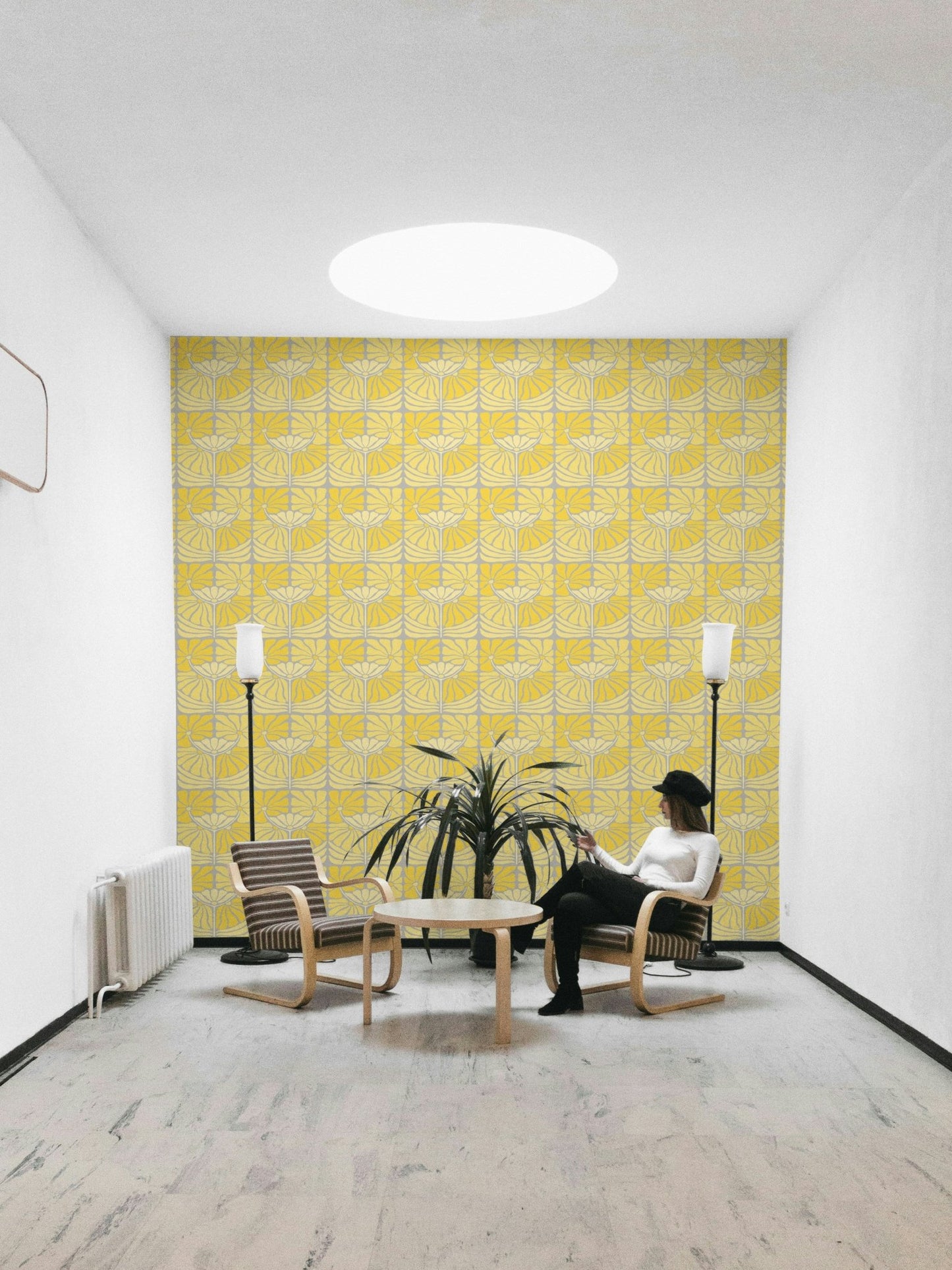 Vintage yellow florals wallpaper with soft blooms GD835

