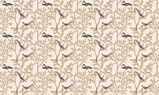 LIght Pink Leaves and Bird Wallpaper Murals