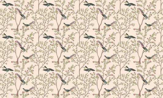 LIght Pink Leaves and Bird Wallpaper Murals