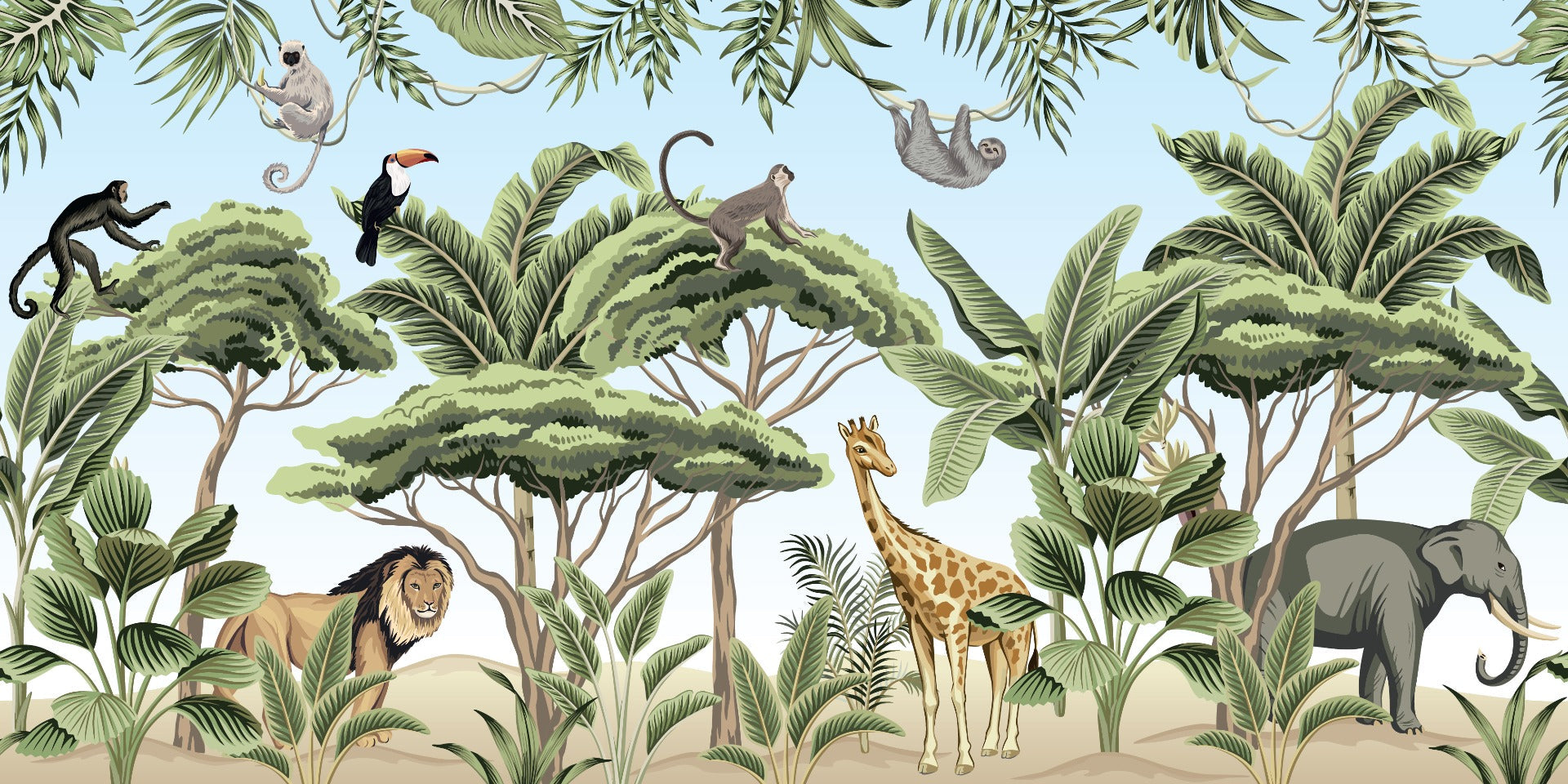 Jungle Adventure Animals Wallpaper Mural