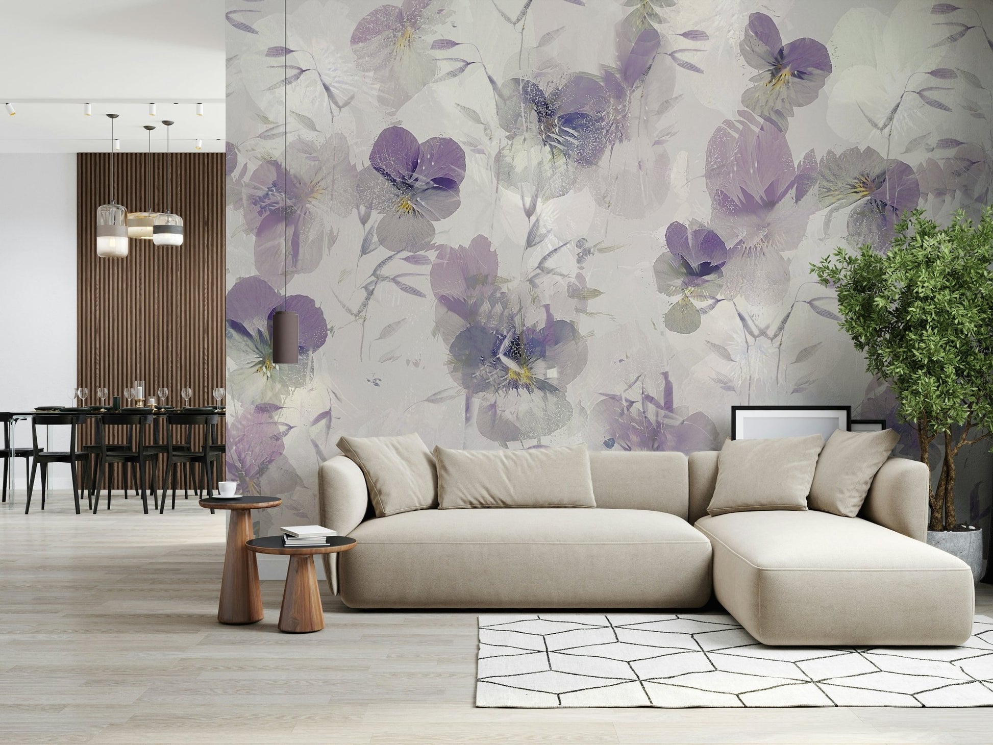 A classic soft floral wallpaper for walls.

