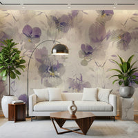 A peaceful flower design mural on decorative wallpaper.

