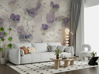 An artistic delicate bloom mural on minimalist wallpaper.

