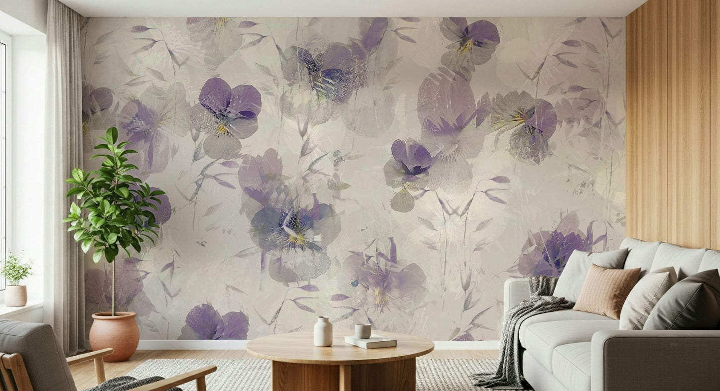 A beautiful modern art wall mural of delicate flowers.

