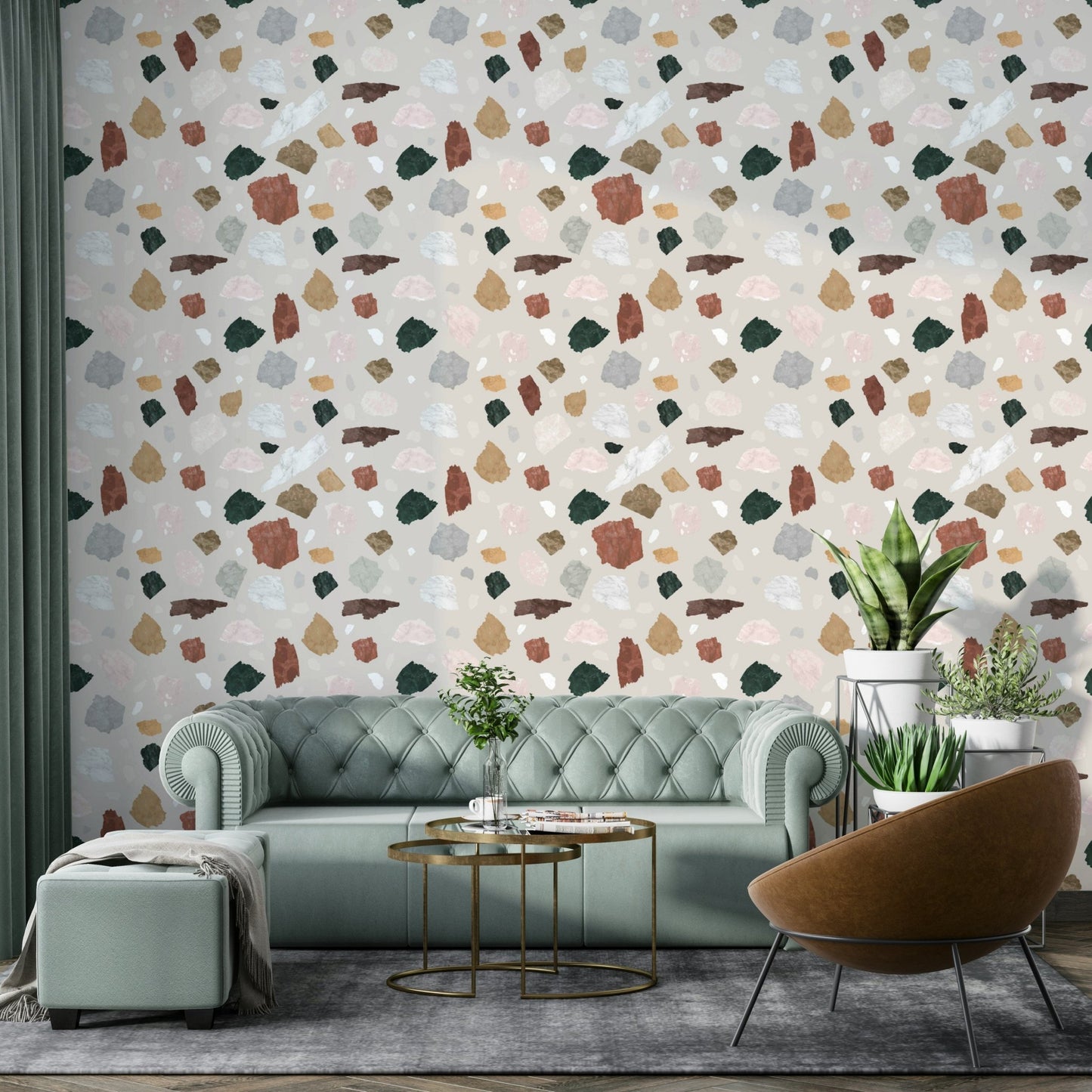 Vintage-style wallpaper with artistic line drawings

