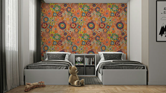 Seamless pattern of stylized round flowers.

