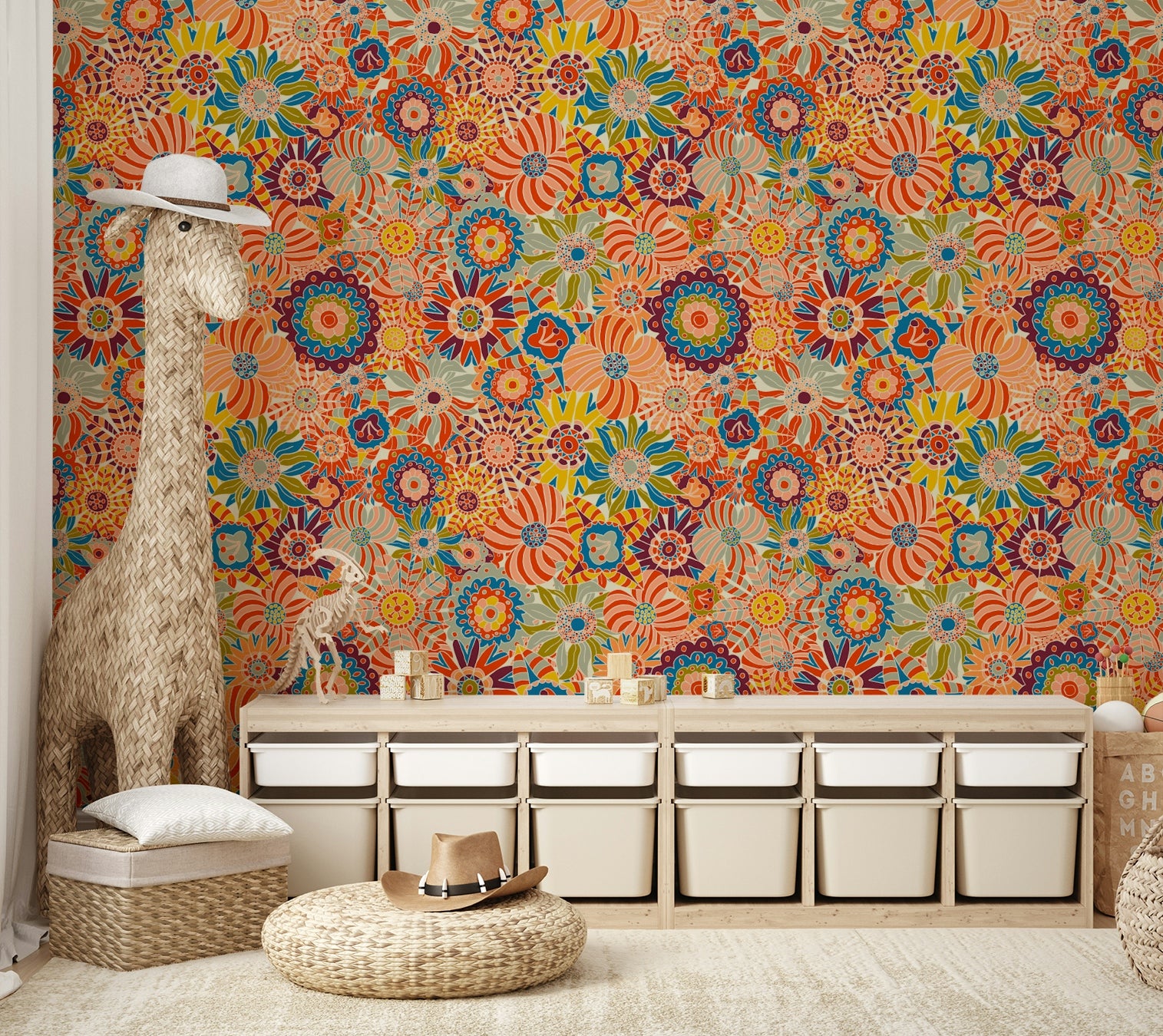 Scandi floral mural for an accent wall.

