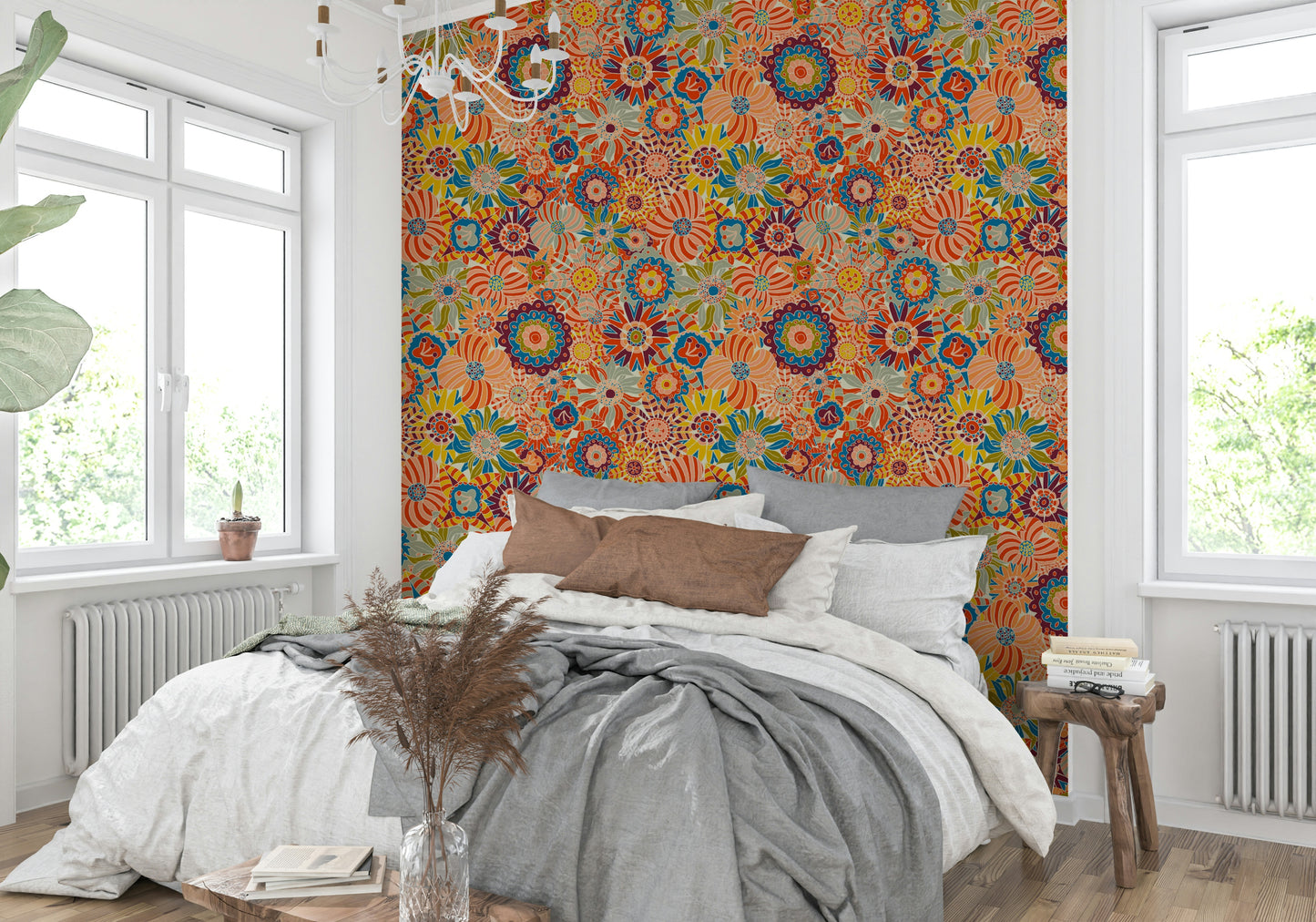 Scandi Round Flowers wallpaper for a modern living room.

