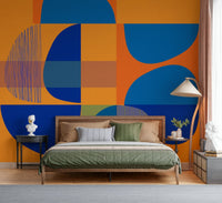 Design layout of the powerful Vivid Geometry Wall Mural enhances a studio area.