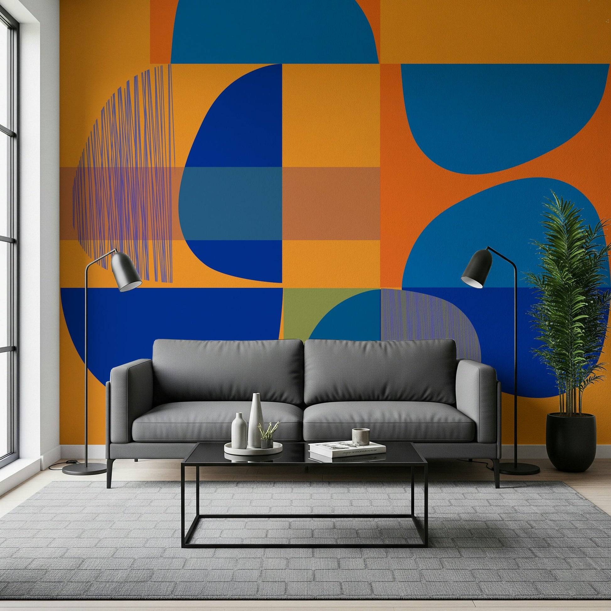 Art wallpaper mural called Vivid Geometry makes a memorable statement.