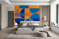 Vivid Geometry Wall Mural brightening a contemporary, stylish living room.