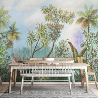 Vivid Green Forest Trees with Birds wallpaper mural - Giffywalls