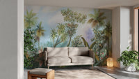 Vivid Green Forest Trees with Birds wallpaper mural - Giffywalls
