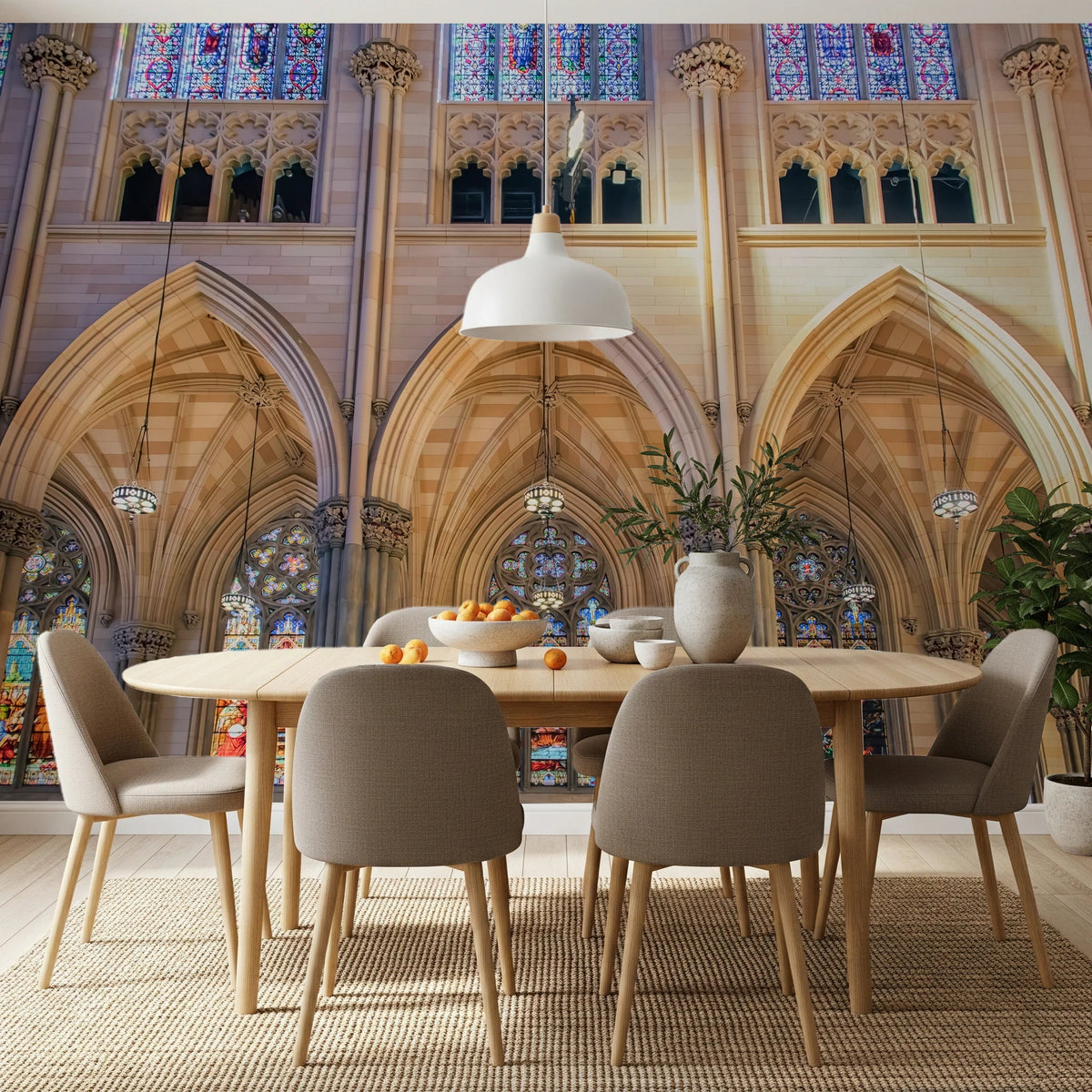 Glass Merol Vivid Stained Glass Wall Mural with Classic Architecture
