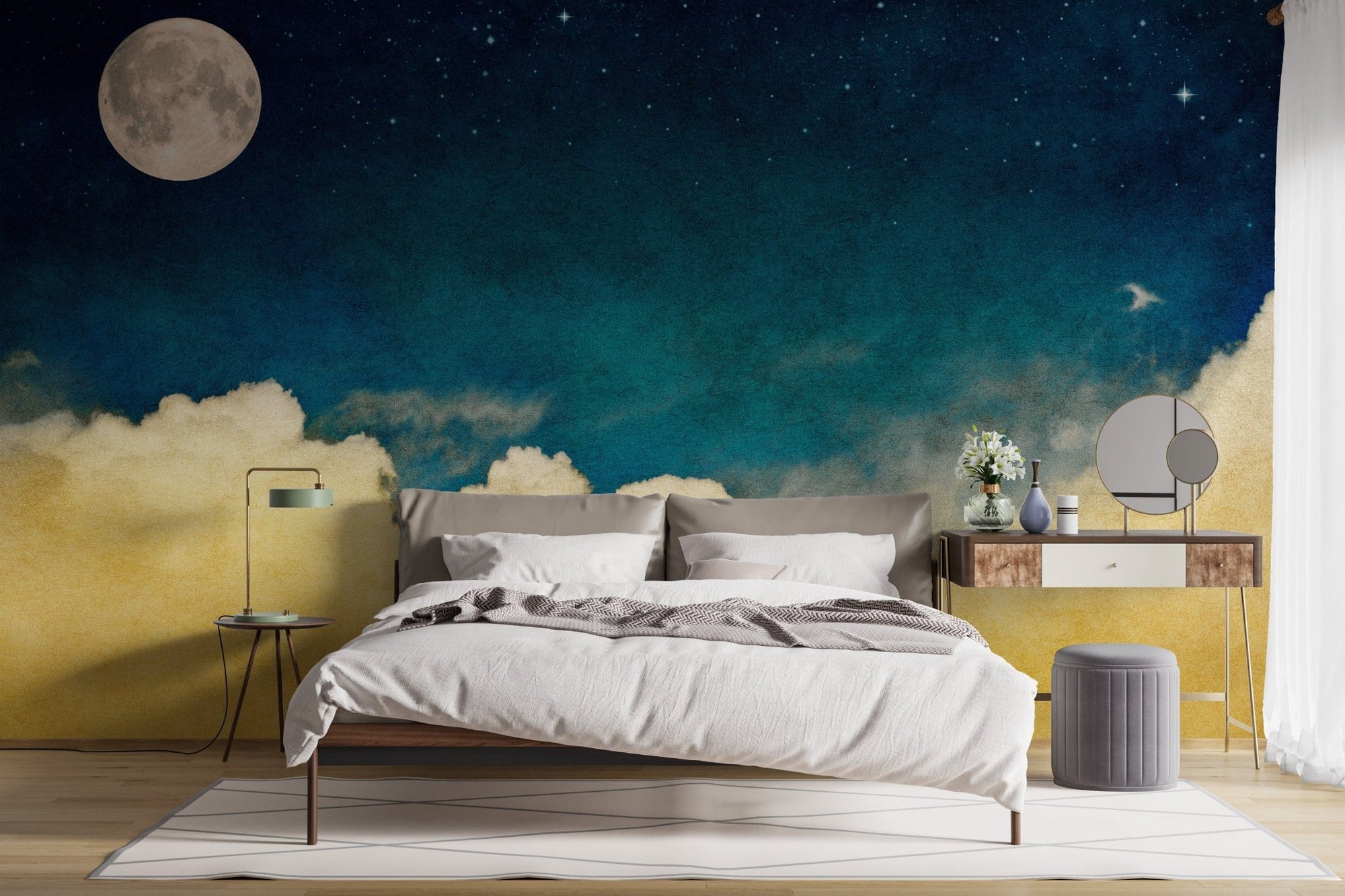 Vivid Yellow Cloud with Full moon wallpaper Mural A193