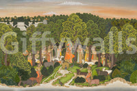 Vrindavan Forest Gathering Wall Mural with figures animals trees and sunset sky scene