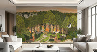 Vrindavan Forest Gathering Wall Mural across a bright lounge with wide windows