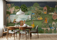 Vrindavan Vihar mural wallpaper installed in dining area