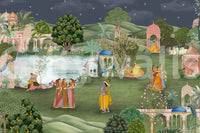 Vrindavan Vihar mural print showing classic pillars and foliage