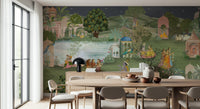 Vrindavan Vihar wall mural with peaceful temple courtyard scene