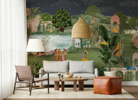 Vrindavan Vihar wall mural featuring serene Indian heritage setting