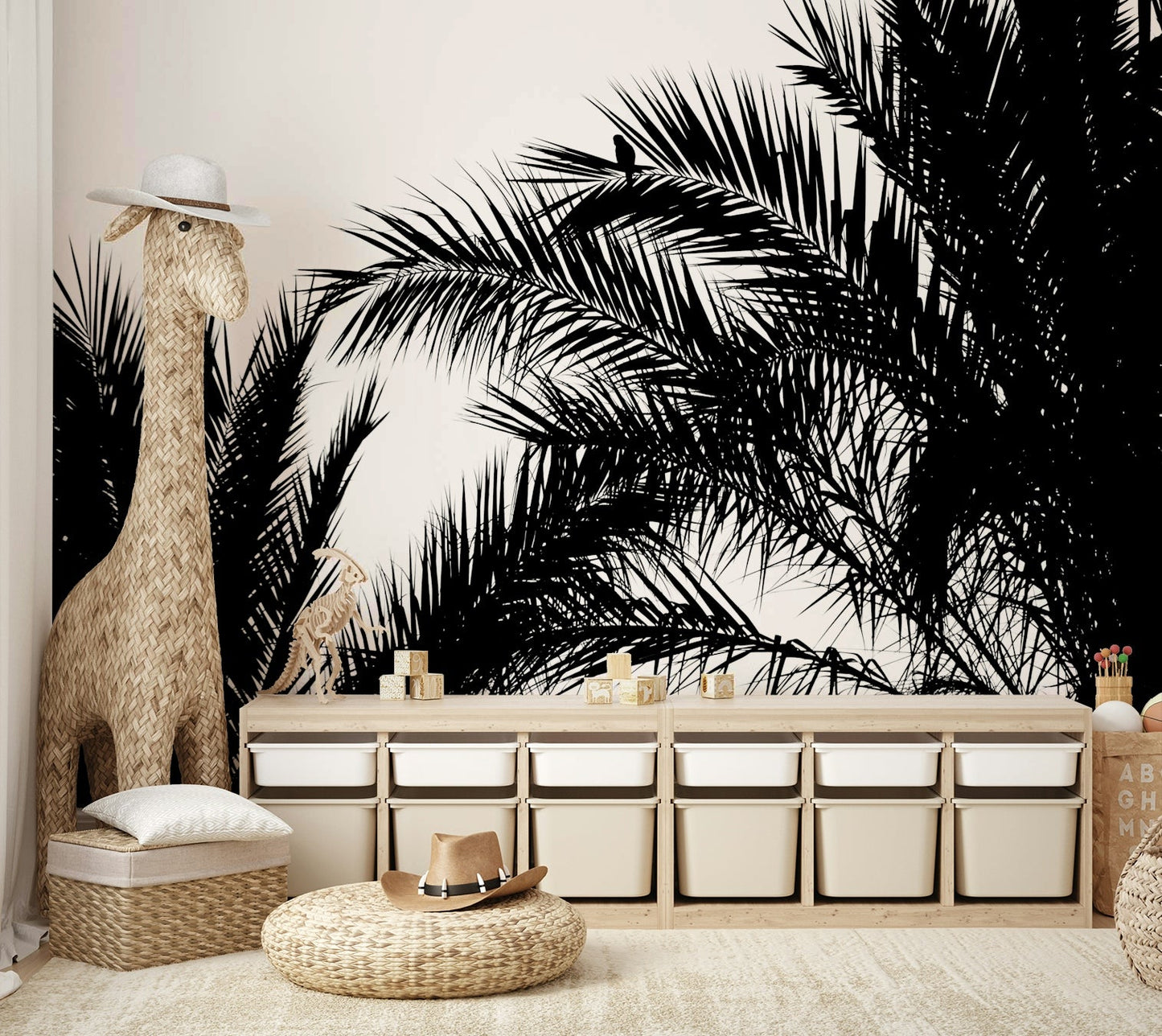 A calming modern design wallpaper mural that defines a space.

