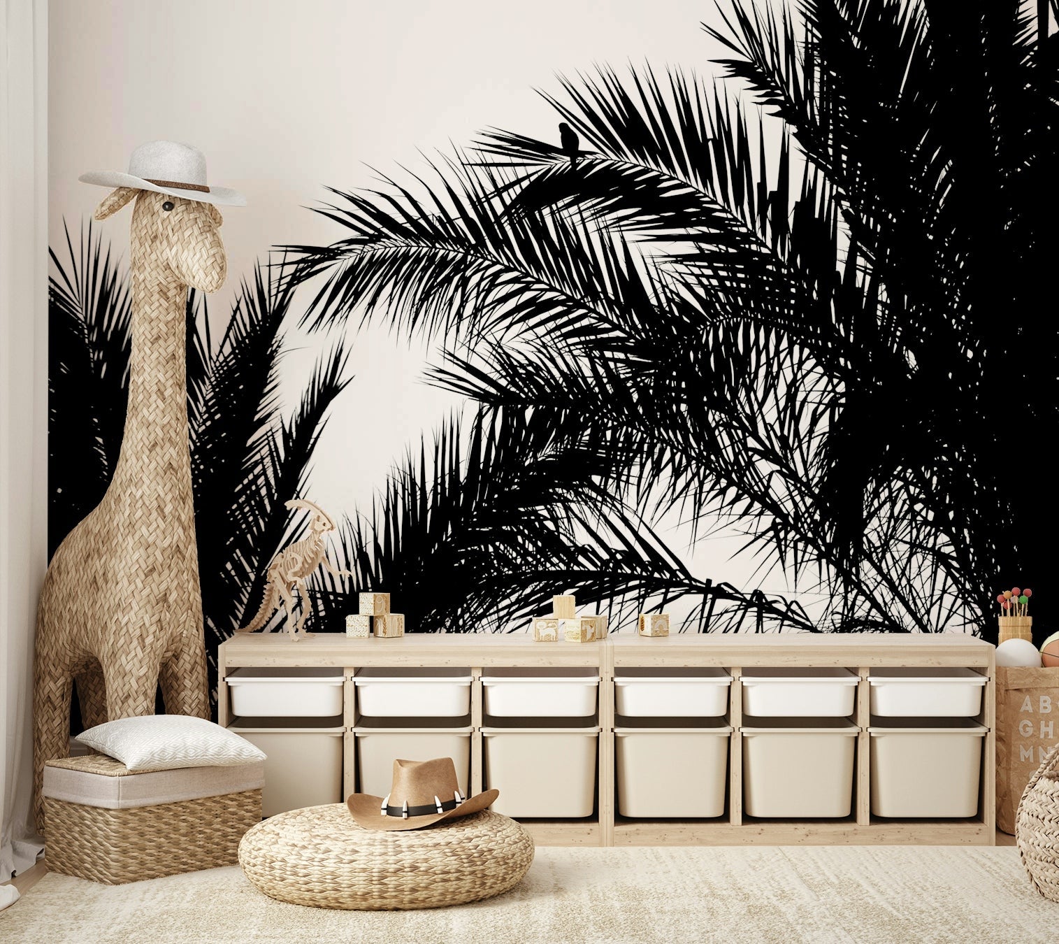 A calming modern design wallpaper mural that defines a space.

