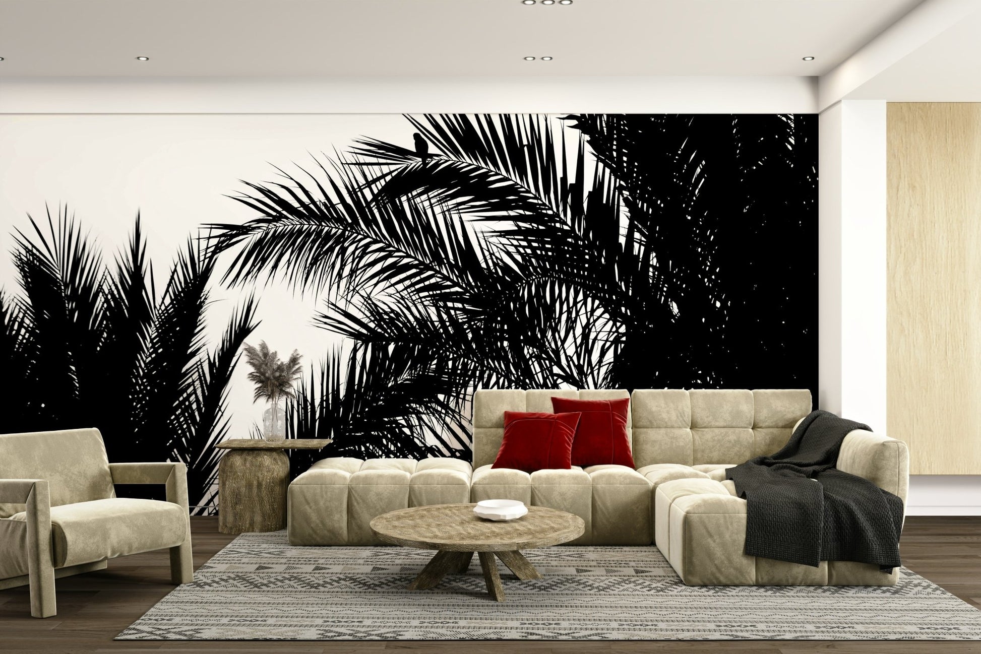 An artistic minimalist shape mural for home decor.

