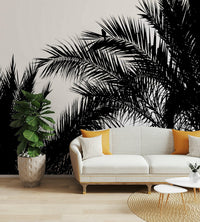 A graceful subtle abstract wall mural in cool, natural tones.

