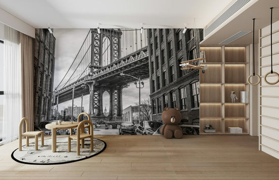 A black and white photograph of the Manhattan Bridge. GD3770

