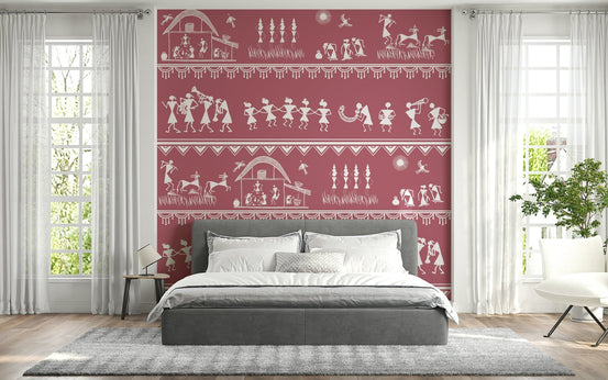 Cultural Warli wall art showing village rituals and harmony, GD7560