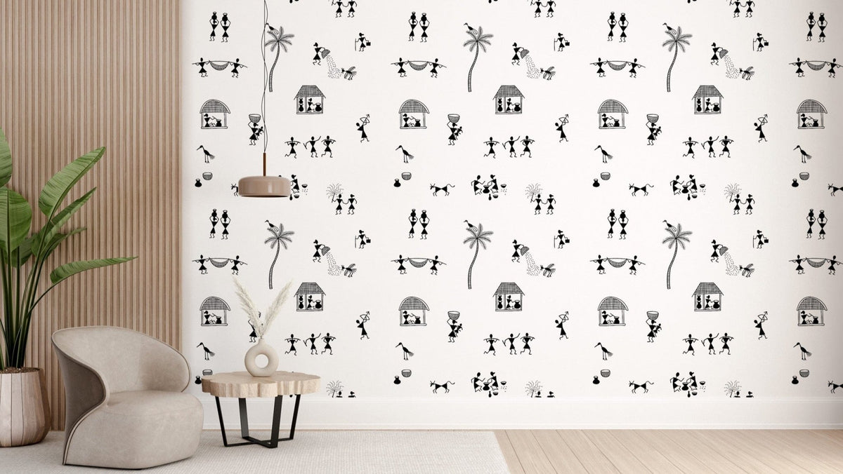 Warli Wonders Collection Mural Wallpaper art B803