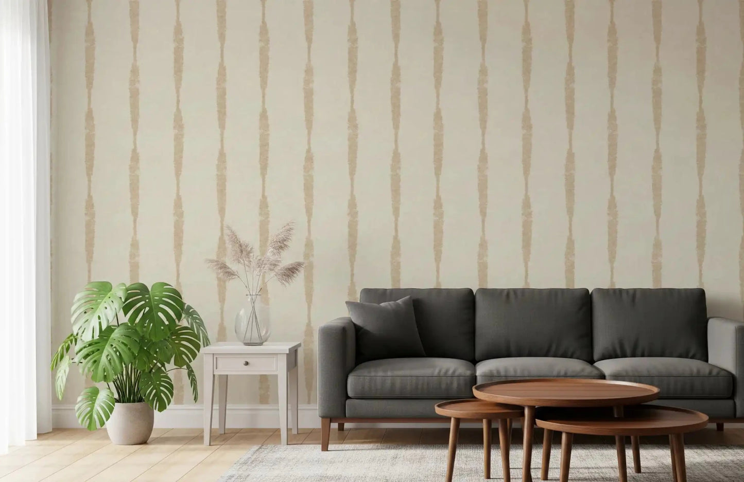 Warm beige distressed stripe wallpaper on creamy white background, GD9616