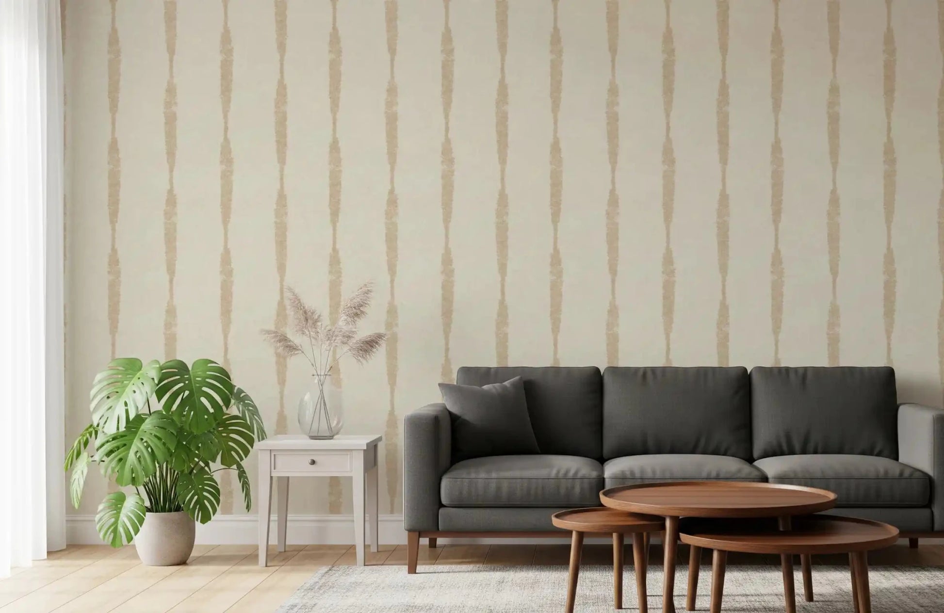 Warm beige distressed stripe wallpaper on creamy white background, GD9616