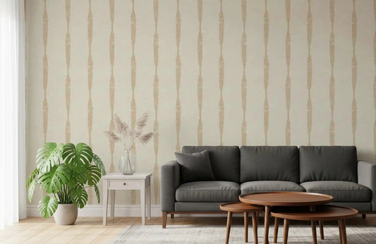 Warm beige distressed stripe wallpaper on creamy white background
