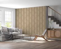 A linen-style woven backdrop holds the pattern of Warm Beige Distressed Stripes on Khaki wallpaper. GD9617