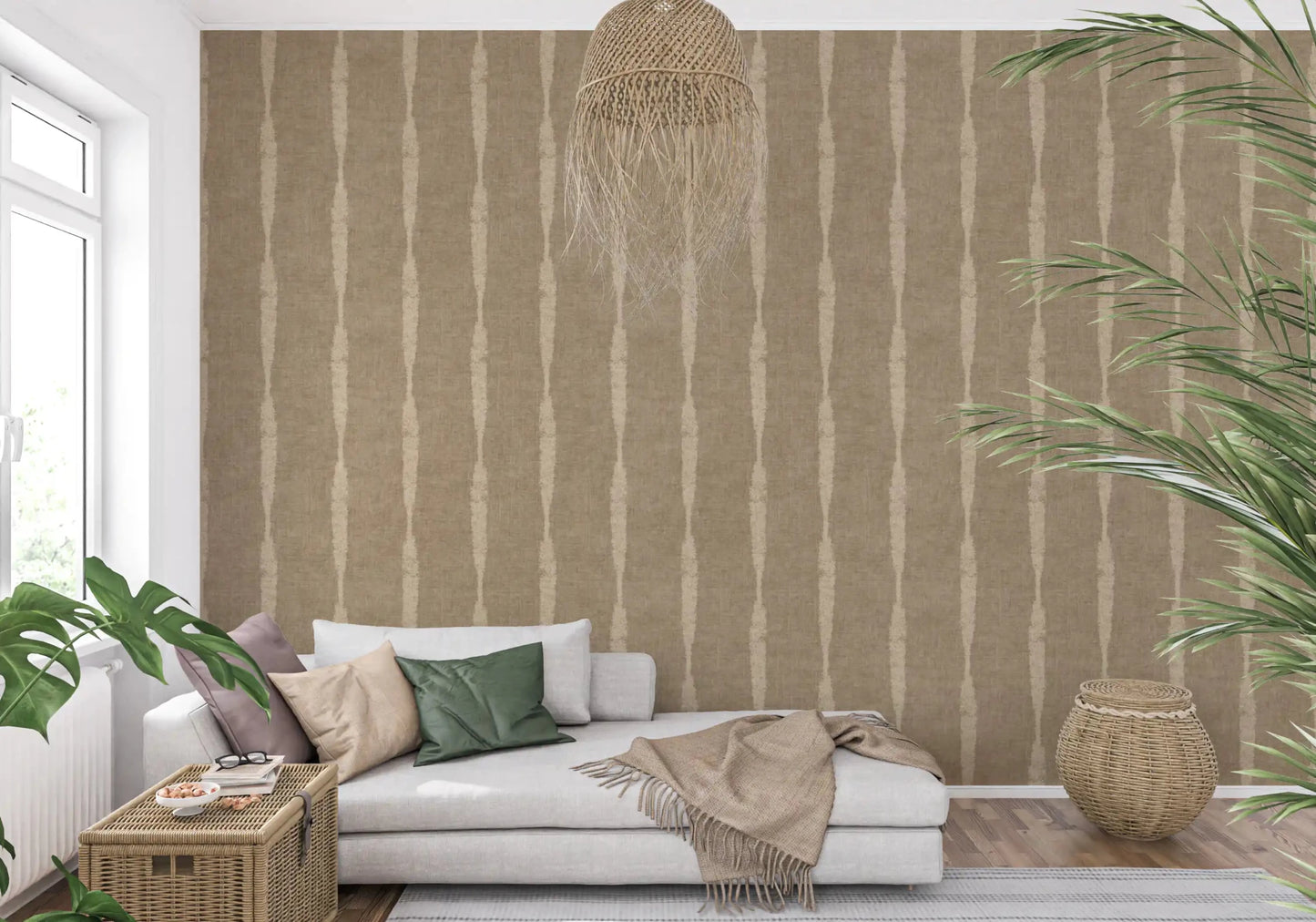 Lounge takes on quiet depth with Warm Beige Distressed Stripes on Khaki wallpaper.GD9617