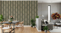 Warm Beige Textured Distressed Stripes on Muted Green Wallpaper⁠GD9618