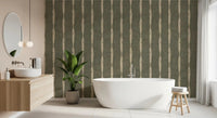 Warm Beige Textured Distressed Stripes on Muted Green Wallpaper⁠GD9618