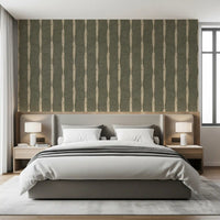 Warm Beige Textured Distressed Stripes on Muted Green Wallpaper⁠GD9618