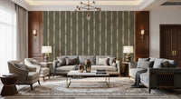 Warm Beige Textured Distressed Stripes on Muted Green Wallpaper⁠GD9618