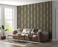 Warm Beige Textured Distressed Stripes on Muted Green Wallpaper⁠GD9618