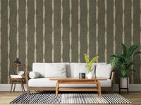 Warm Beige Textured Distressed Stripes on Muted Green Wallpaper⁠GD9618
