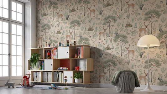 Warm beige wildlife wallpaper design
