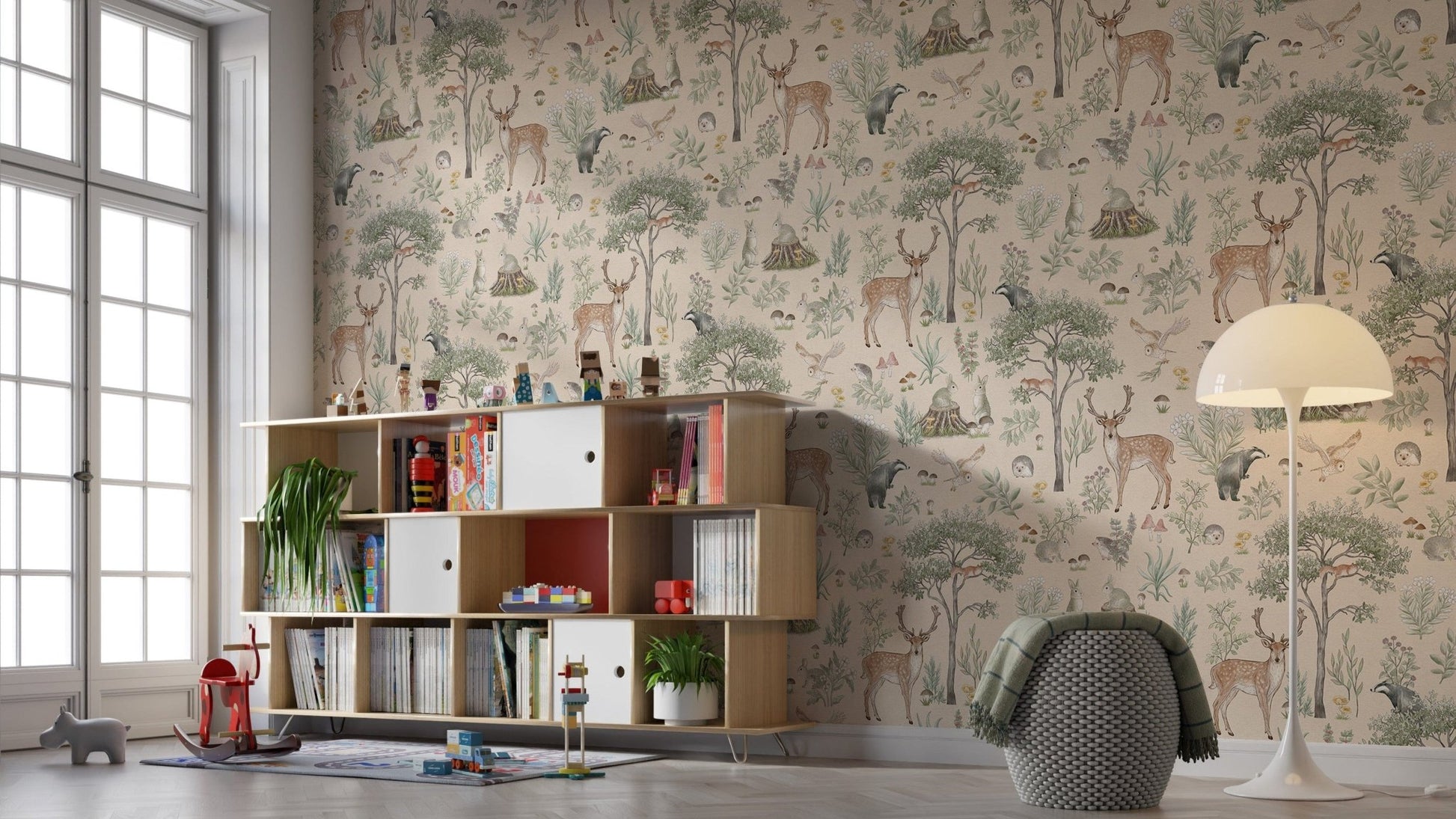 Warm beige wildlife wallpaper design
