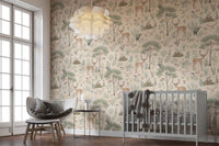 Storybook-style forest wallpaper design
