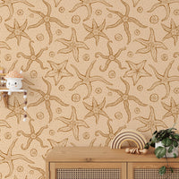Nature-inspired warm brown echinoderms mural for serene spaces. RNM34
